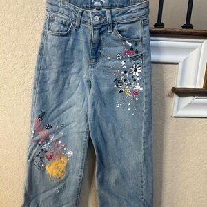 Girls Stylish Blue Jeans with Artistic Accents